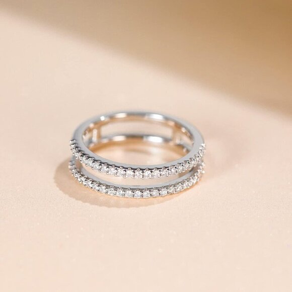 Wedding Bands for Women Dainty CZ  Cubic Zirconia Half Eternity Stackable Ring - Picture 2 of 5